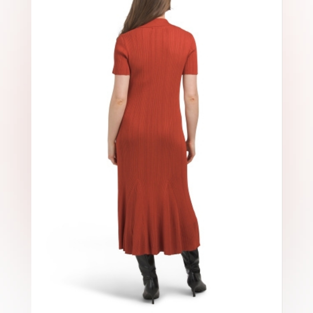 NWT - Julia Jordan Rust Ribbed Knit Collared Quarter Button Midi Dress - Size XL - Picture 2 of 9